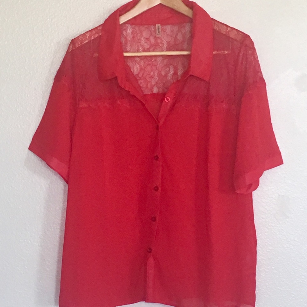 Red button down blouse. Size is XXXL